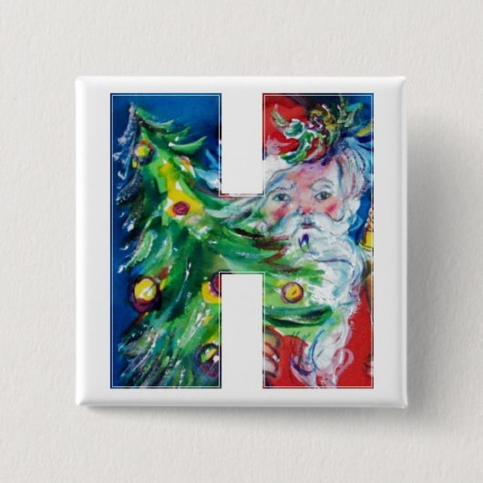 SANTA MIT BALLOONS UND CHRISTMAS BAUM H MONOGRAM BUTTON (Vorderseite)
