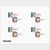 SANTA MIT BALLOONS UND CHRISTMAS BAUMONOGRAM OVALER AUFKLEBER (Blatt)