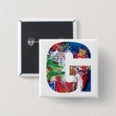 SANTA MIT BALLOONS UND CHRISTMAS TREE G MONOGRAM BUTTON (Vorne & Hinten)