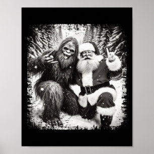 Santa mit Bigfoot-Weihnachtslichtern Lustiger Sasq Poster