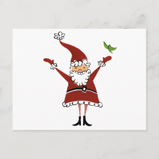 Santa mit Bird Feiertagspostkarte (Vorderseite)