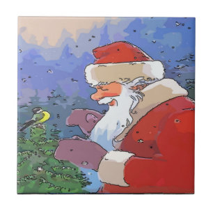 Santa mit Bird Fliese