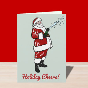 Santa mit Champagnerflasche Feiertagskarte