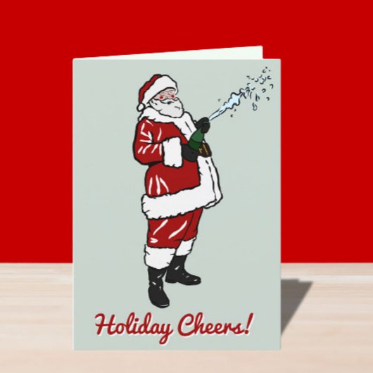 Santa mit Champagnerflasche Feiertagskarte