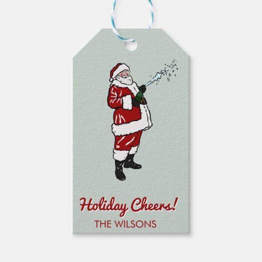 Santa mit Champagnerflasche Geschenkanhänger (Vorderseite)