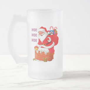 SANTA MIT CHRISTMAS PRÄENTS, HO! HO! HO! MATTGLAS BIERGLAS