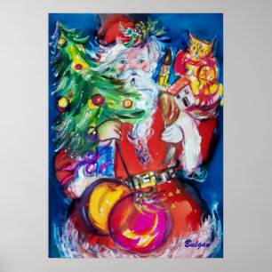 SANTA MIT CHRISTMAS TREE UND GIFTS POSTER