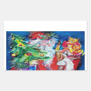 SANTA MIT CHRISTMAS TREE UND GIFTS RECHTECKIGER AUFKLEBER