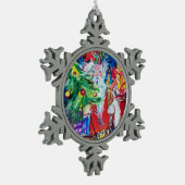 SANTA MIT CHRISTMAS TREE UND GIFTS SCHNEEFLOCKEN Zinn-Ornament (Links)