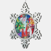 SANTA MIT CHRISTMAS TREE UND GIFTS SCHNEEFLOCKEN Zinn-Ornament (Rechts)