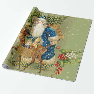 SANTA MIT DEER UND CHRISTMAS GIFTS IM WINTERSCHNEE GESCHENKPAPIER