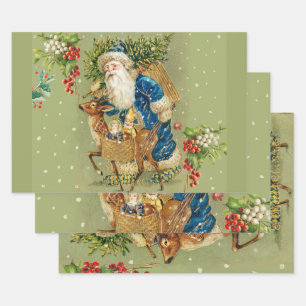 SANTA MIT DEER UND CHRISTMAS GIFTS IM WINTERSCHNEE GESCHENKPAPIER SET