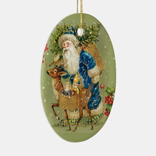 SANTA MIT DEER UND CHRISTMAS GIFTS IM WINTERSCHNEE KERAMIK ORNAMENT (Rechts)