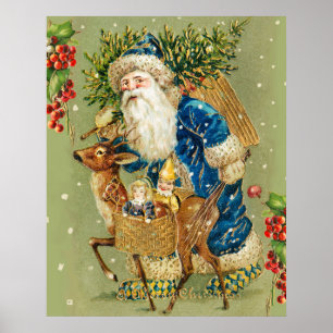 SANTA MIT DEER UND CHRISTMAS GIFTS IM WINTERSCHNEE POSTER