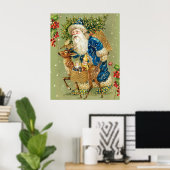 SANTA MIT DEER UND CHRISTMAS GIFTS IM WINTERSCHNEE POSTER (Heimbüro)