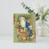 SANTA MIT DEER UND CHRISTMAS GIFTS IM WINTERSCHNEE POSTKARTE (Stehend Vorderseite)