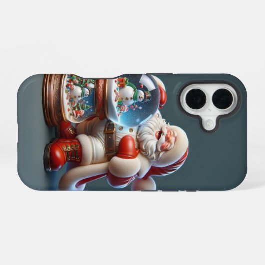 Santa mit Double Snow Globe, Weihnachten, Autor Na iPhone 16 Hülle (Rückseite (Horizontal))