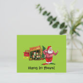 Santa mit Elfen zu vermieten Feiertagspostkarte (Stehend Vorderseite)