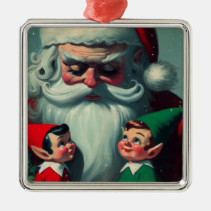 Santa mit Elves Retro Weihnachten Vintag Ornament Aus Metall
