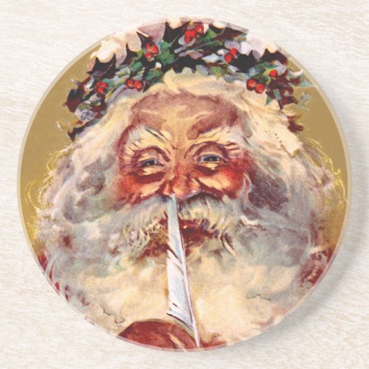 Santa mit Feder Getränkeuntersetzer (Vorne)