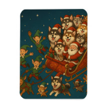 Santa mit fröhlichen Hunden und Elfen!