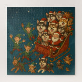Santa mit fröhlichen Hunden und Elfen! Puzzle (Vertikal)