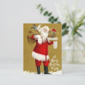 Santa mit Geschenken Feiertagspostkarte (Stehend Vorderseite)