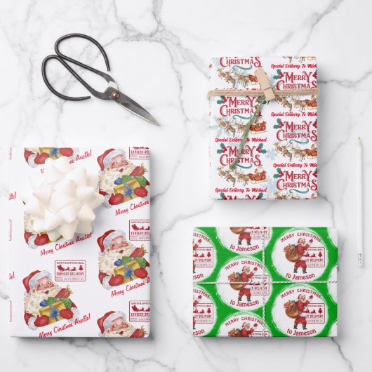 Santa mit Geschenken Special Delivery individuelle Geschenkpapier Set (Vorderseite)