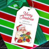 Santa mit Geschenken Traditionelle Aquarellmalerei Geschenkanhänger