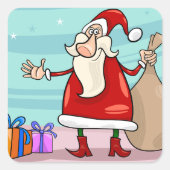 Santa mit Geschenken und einem Sack Quadratischer Aufkleber (Vorderseite)