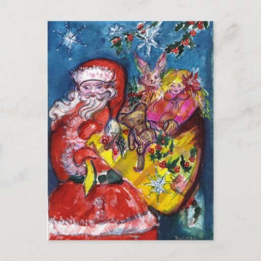 SANTA MIT GIFTS FEIERTAGSPOSTKARTE (Vorderseite)