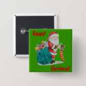 Santa mit grünem Sack, bereit für Weihnachten Button (Vorne & Hinten)