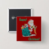 Santa mit grünem Sack, bereit für Weihnachten Button (Vorne & Hinten)
