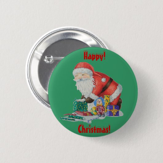 Santa mit grünem Sack, bereit für Weihnachten Button (Vorne & Hinten)