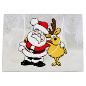 Santa mit Hirsch Cartoon große Geschenktasche Geschenktüte (Vorderseite)