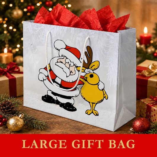 Santa mit Hirsch Cartoon große Geschenktasche Geschenktüte