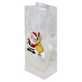 Santa mit Hirsch Cartoon Weinbeutel Geschenktüte Für Weinflaschen (Rückseite Schrägansicht)