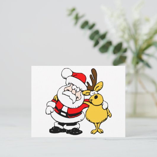 Santa mit Hirsch Feiertagspostkarte (Stehend Vorderseite)