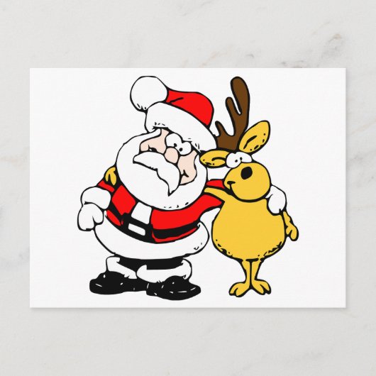 Santa mit Hirsch Feiertagspostkarte (Vorderseite)