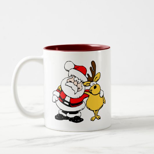 Santa mit Hirsch Zweifarbige Tasse (Links)