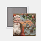 Santa mit Holly, Dorfszene Magnet (Vorderseite/Rückseite)