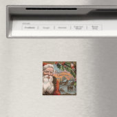 Santa mit Holly, Dorfszene Magnet (In Situ (Geschirrspüler))