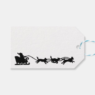 Santa mit Hund Sleigh in der arktischen Lino Print Geschenkanhänger