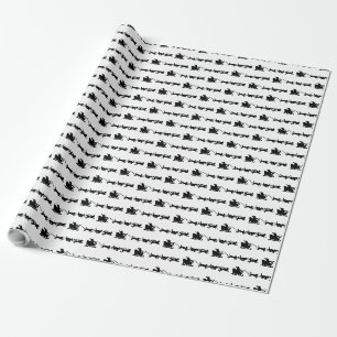 Santa mit Hund Sleigh in der arktischen Lino Print Geschenkpapier