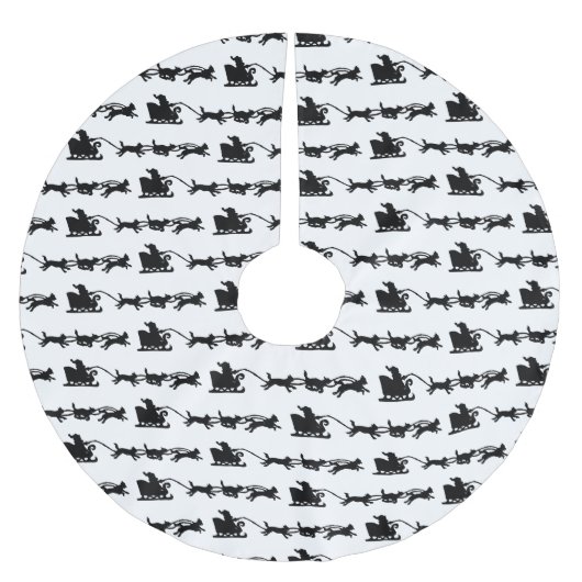 Santa mit Hund Sleigh in der arktischen Lino Print Polyester Weihnachtsbaumdecke (Vorderseite)