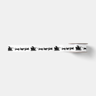 Santa mit Hund Sleigh in der arktischen Lino Print Satinband