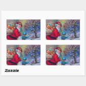 SANTA MIT KIND IM WINTERSCHNEE RECHTECKIGER AUFKLEBER (Blatt)