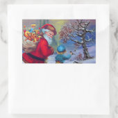 SANTA MIT KIND IM WINTERSCHNEE RECHTECKIGER AUFKLEBER (Tasche)