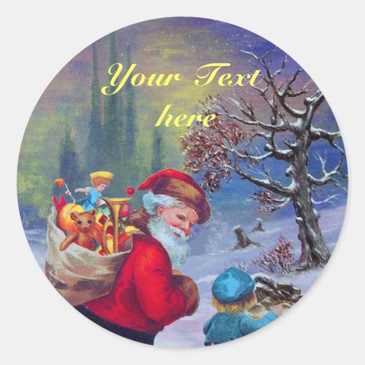 SANTA MIT KIND IM WINTERSCHNEE RUNDER AUFKLEBER (Vorderseite)