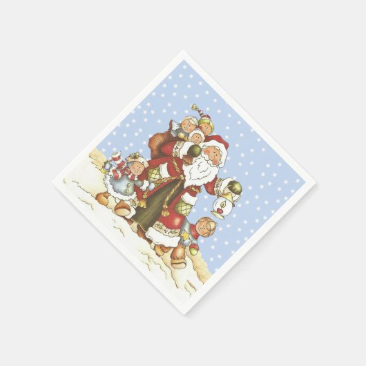 Santa mit Lattern Kinder im Schnee fallen Serviette (Ecke)